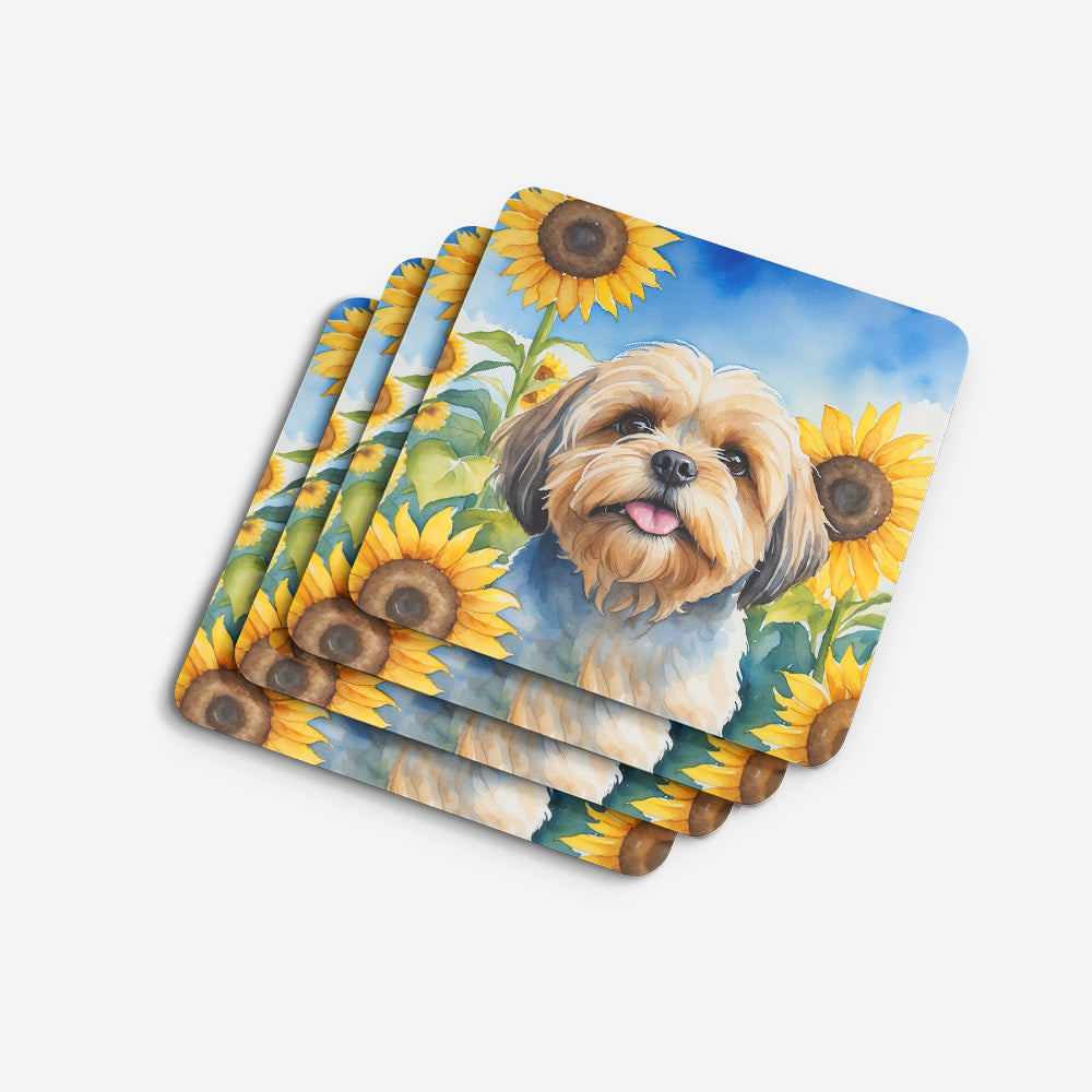 Lhasa Apso in Sunflowers Foam Coasters