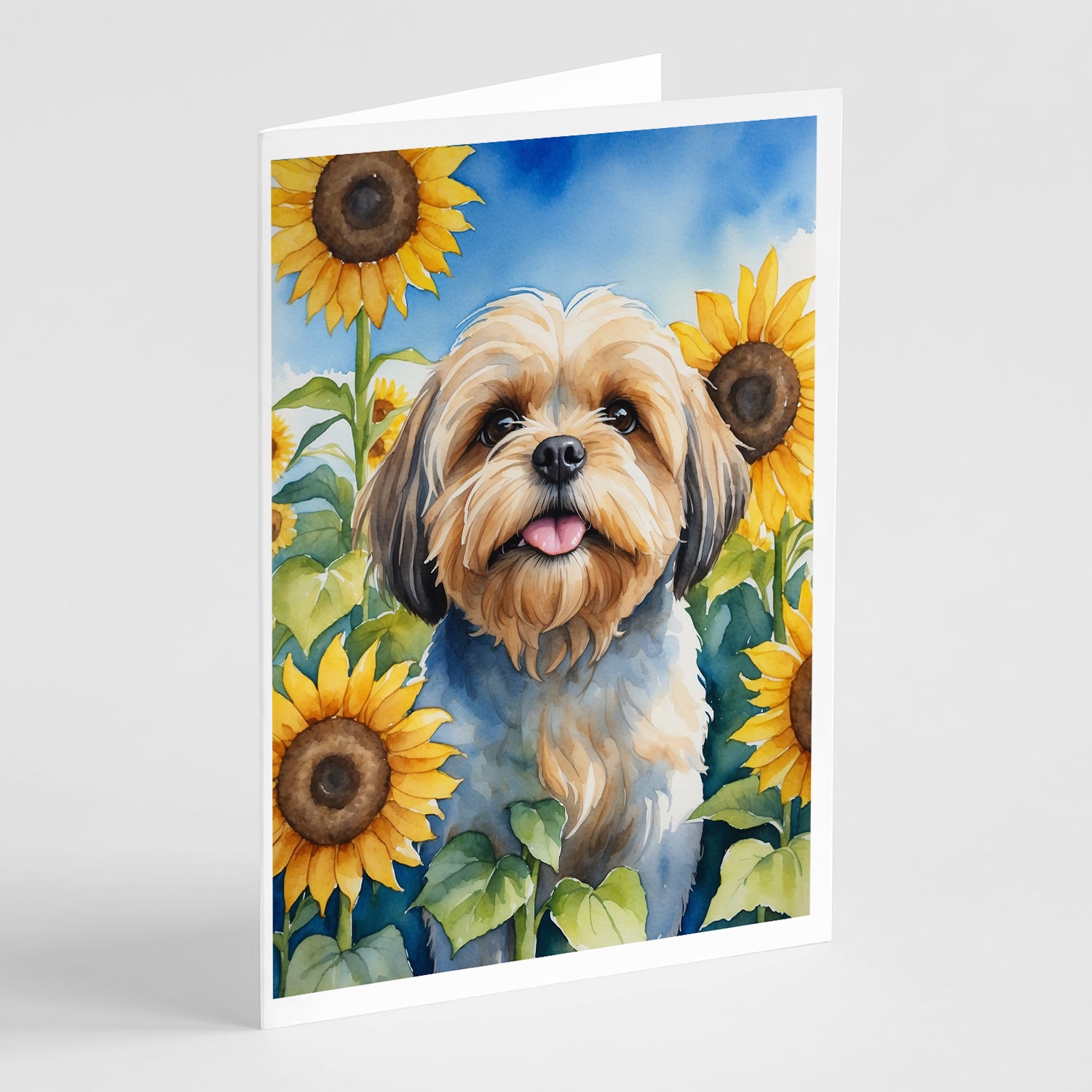 Buy this Lhasa Apso in Sunflowers Greeting Cards Pack of 8