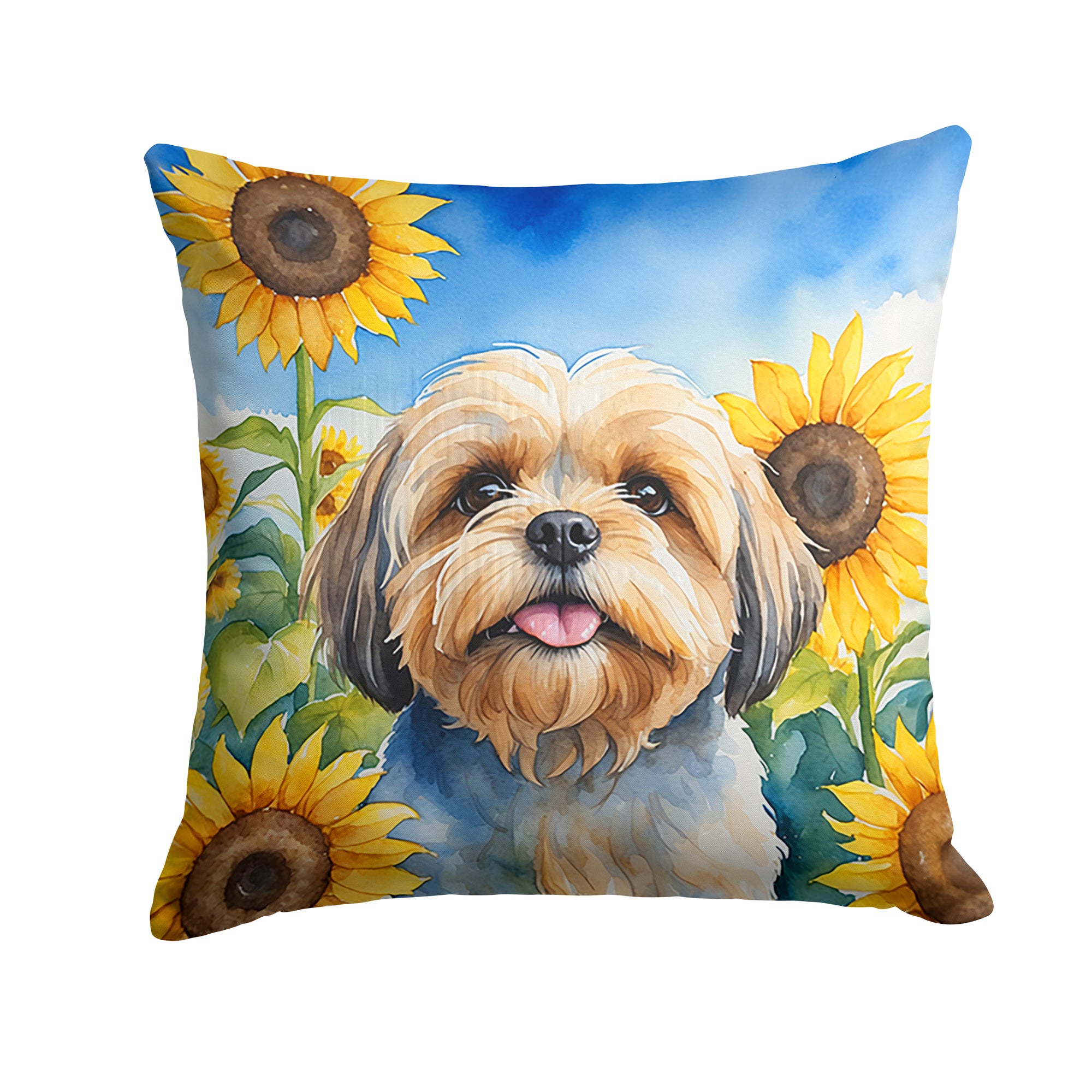 Buy this Lhasa Apso in Sunflowers Throw Pillow