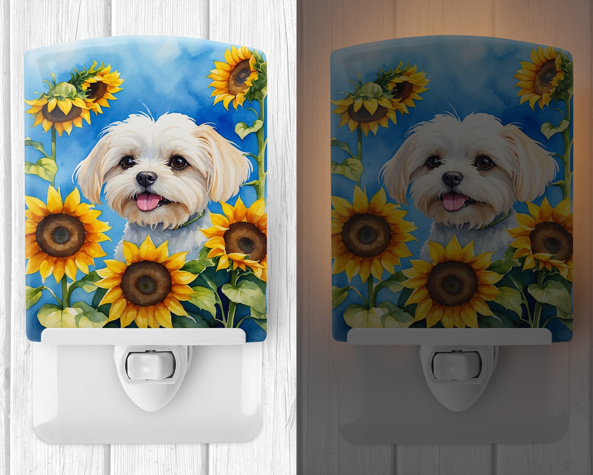 Buy this Maltese in Sunflowers Ceramic Night Light