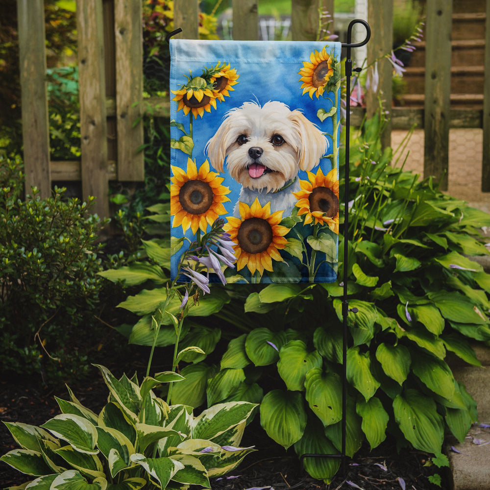 Buy this Maltese in Sunflowers Garden Flag