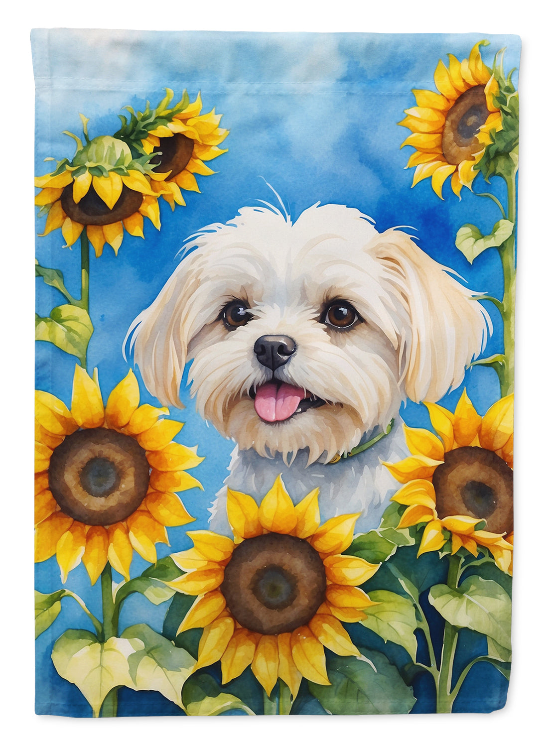 Buy this Maltese in Sunflowers Garden Flag