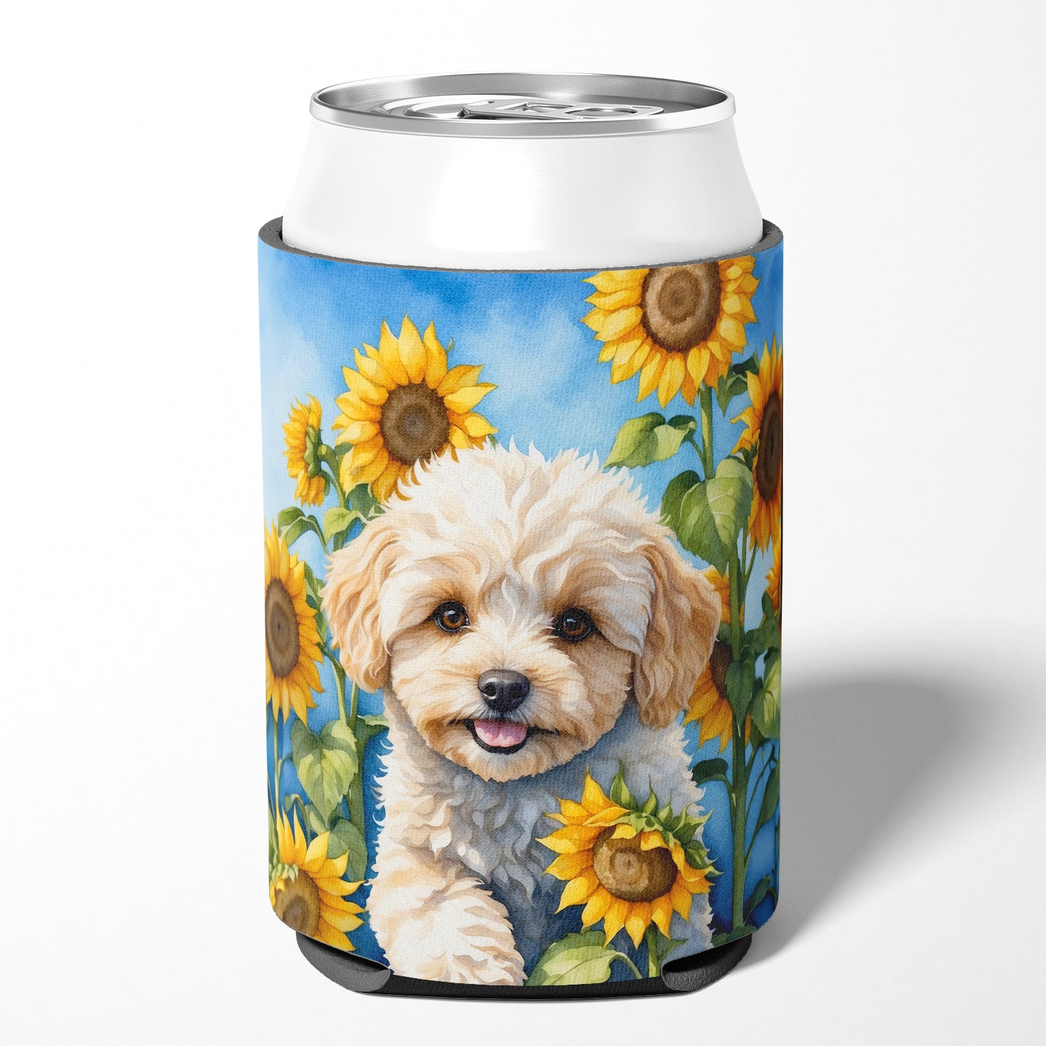 Buy this Maltipoo in Sunflowers Can or Bottle Hugger