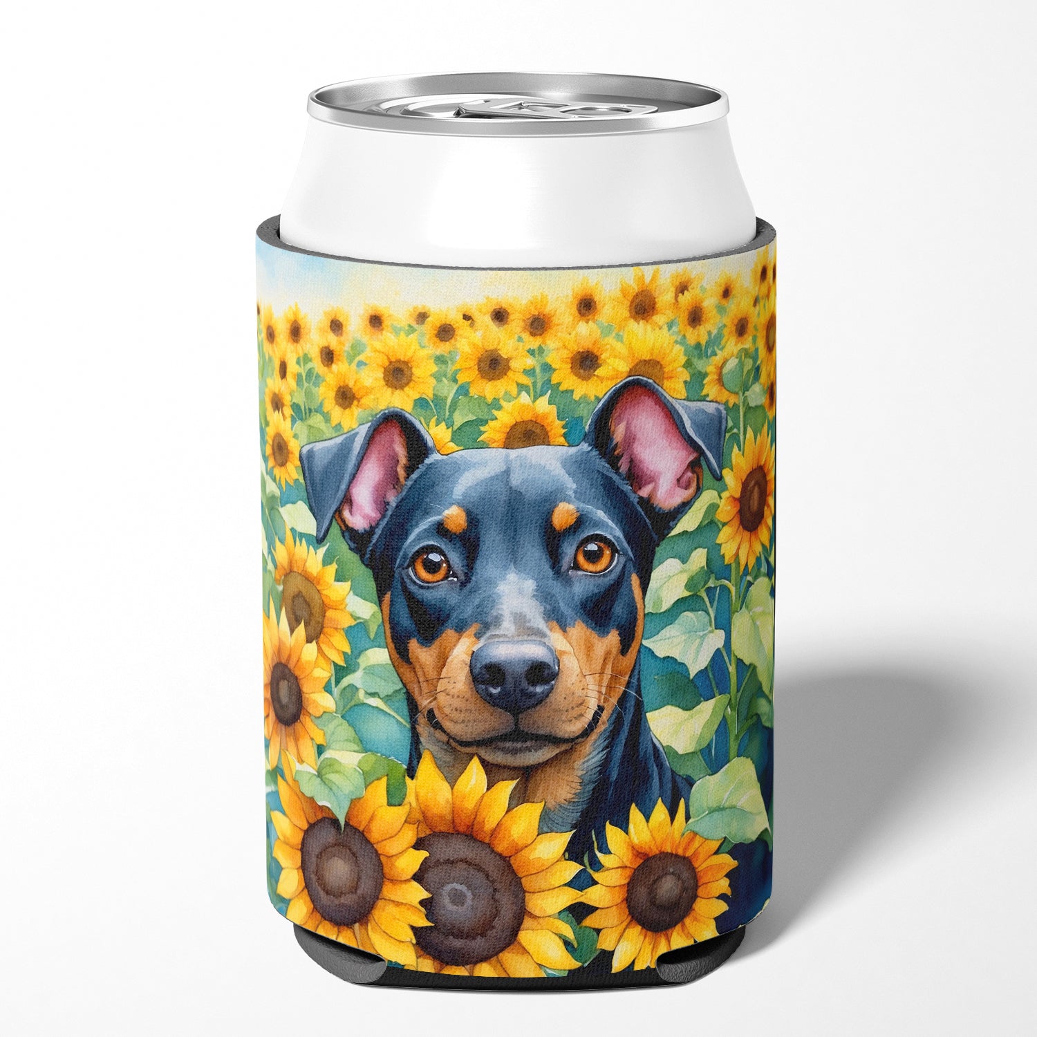 Manchester Terrier in Sunflowers Can or Bottle Hugger