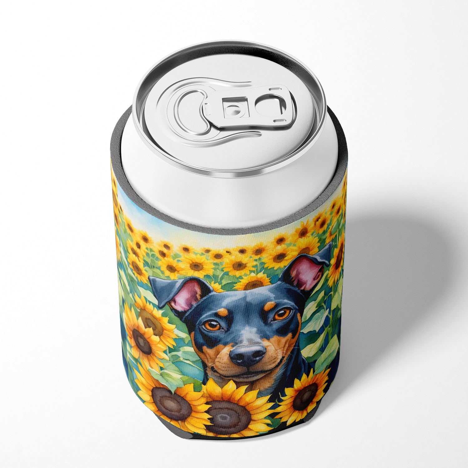 Manchester Terrier in Sunflowers Can or Bottle Hugger