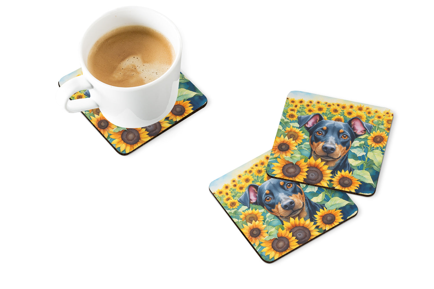 Buy this Manchester Terrier in Sunflowers Foam Coasters