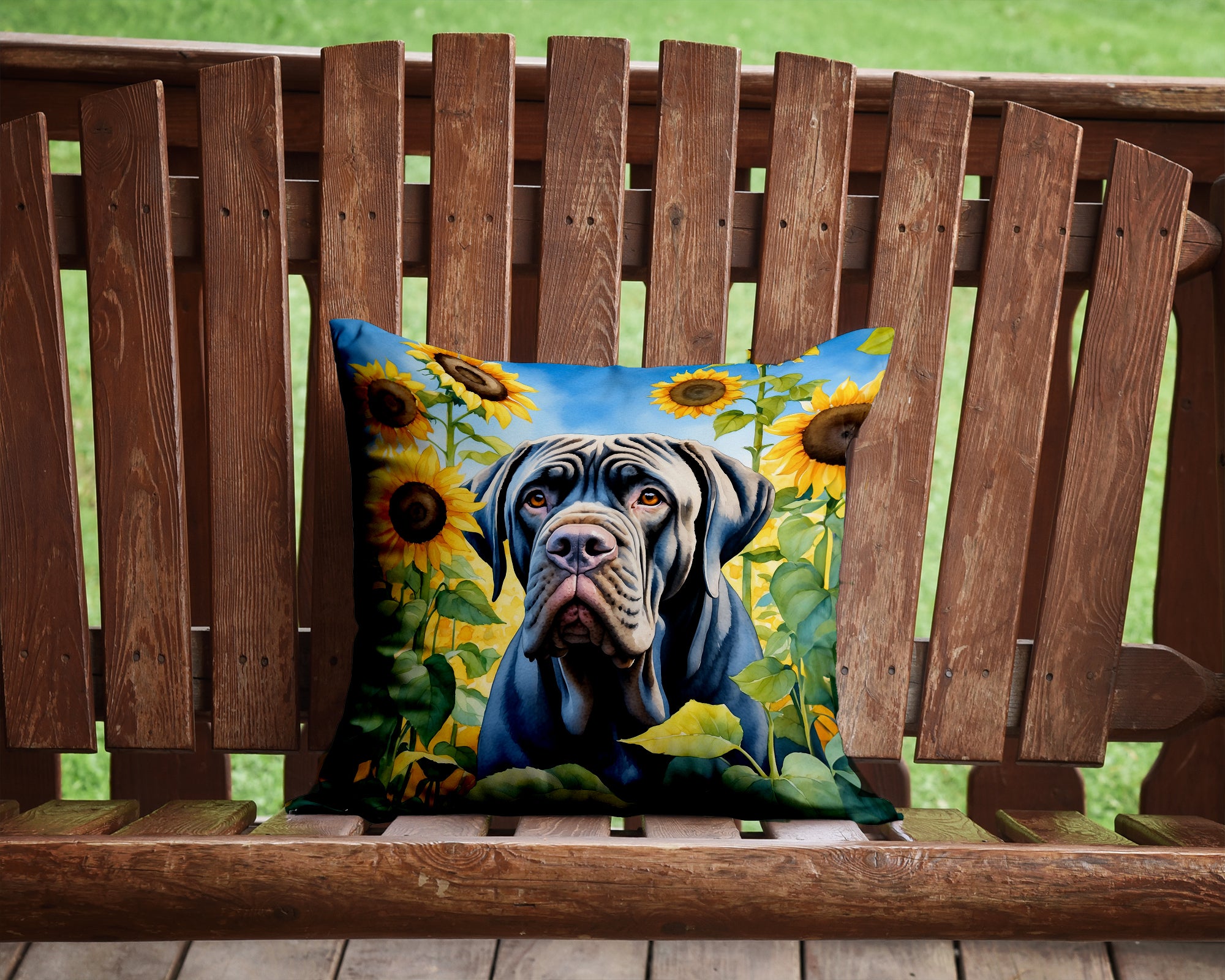 Buy this Neapolitan Mastiff in Sunflowers Throw Pillow