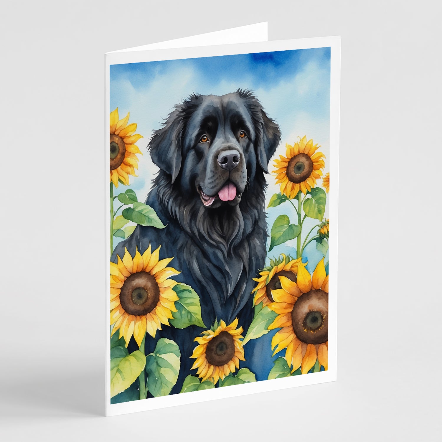 Buy this Newfoundland in Sunflowers Greeting Cards Pack of 8