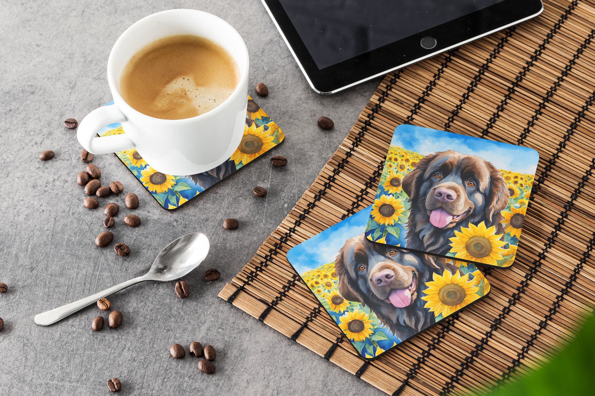 Newfoundland in Sunflowers Foam Coasters