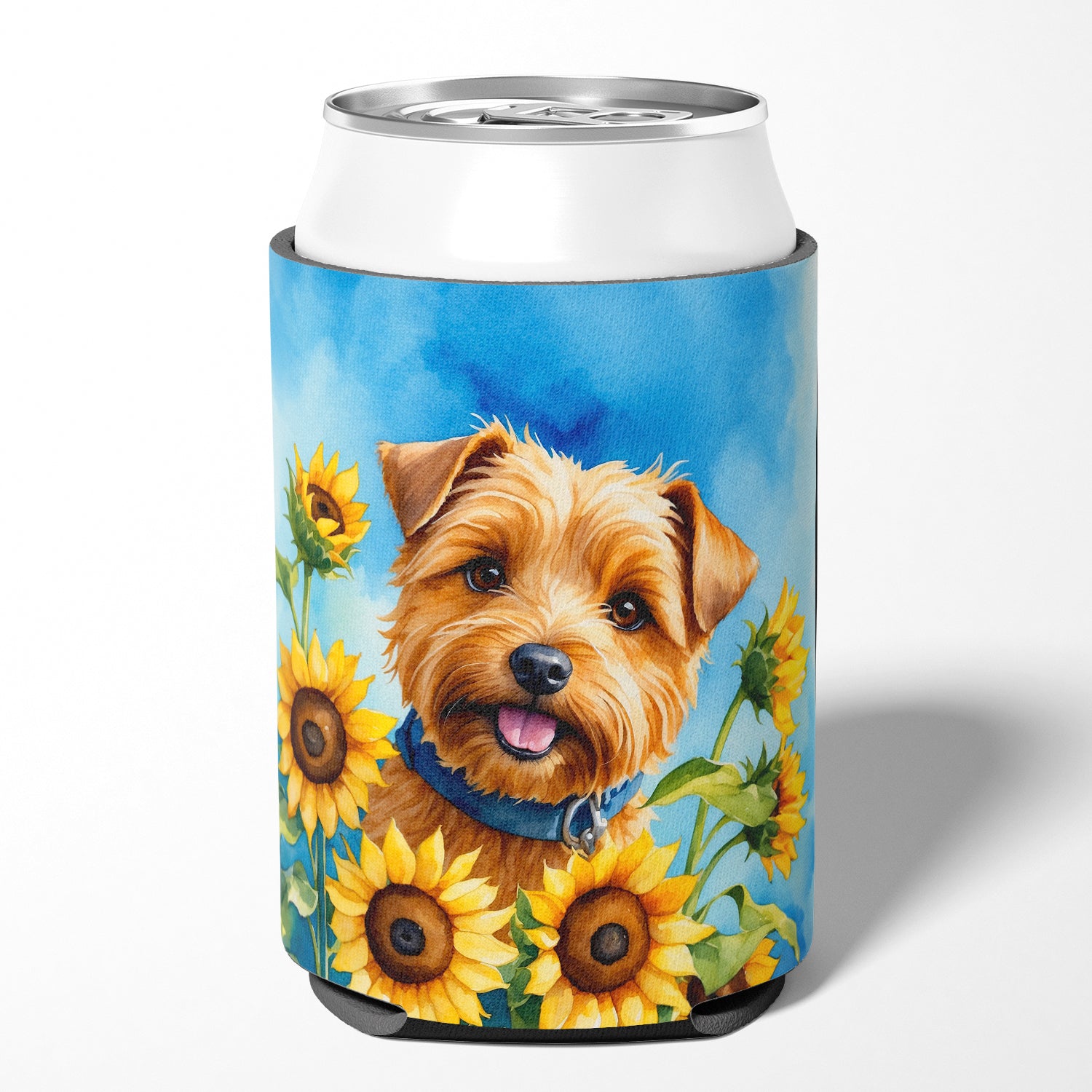 Buy this Norfolk Terrier in Sunflowers Can or Bottle Hugger