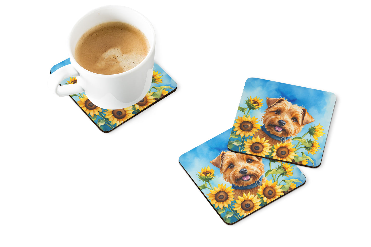 Norfolk Terrier in Sunflowers Foam Coasters