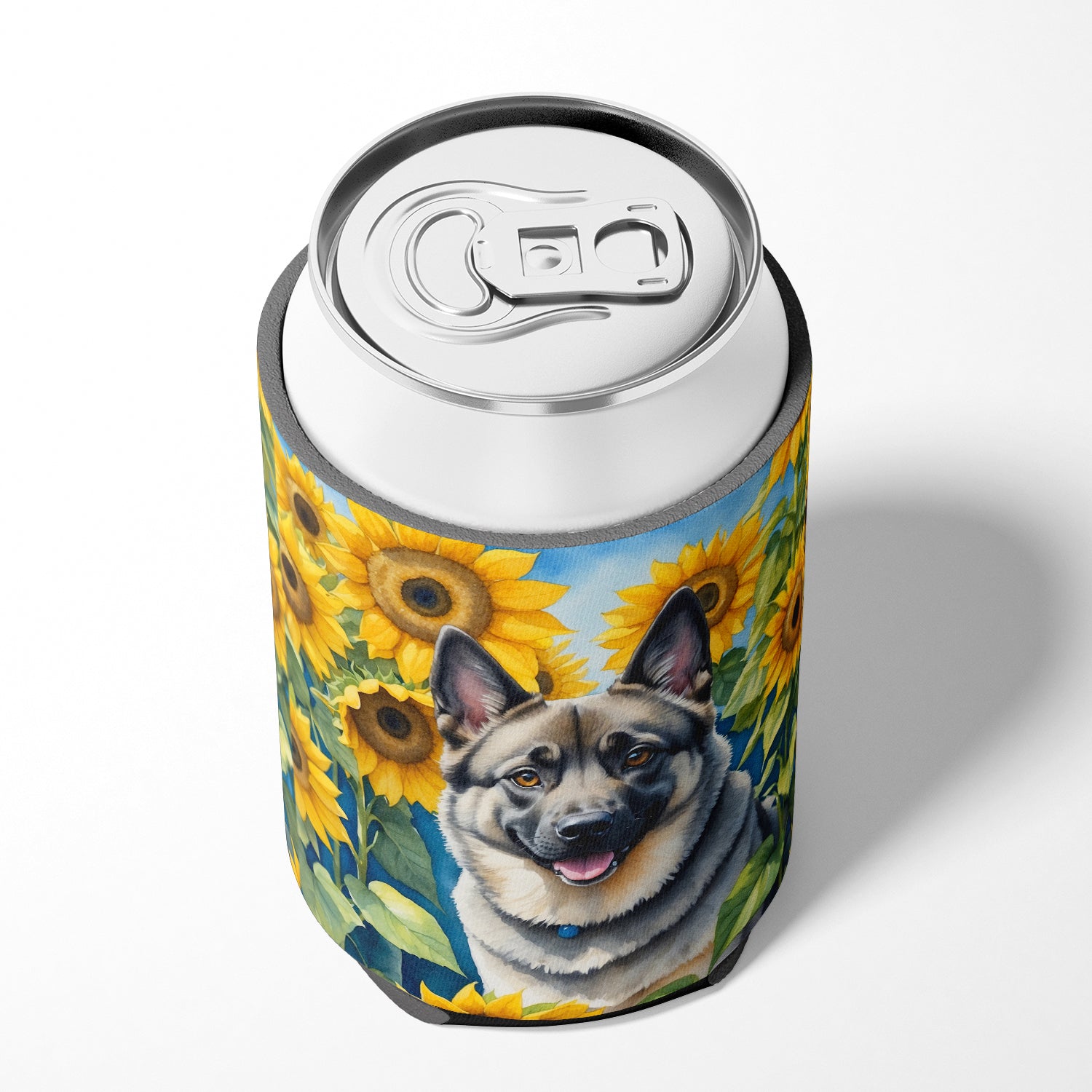 Norwegian Elkhound in Sunflowers Can or Bottle Hugger