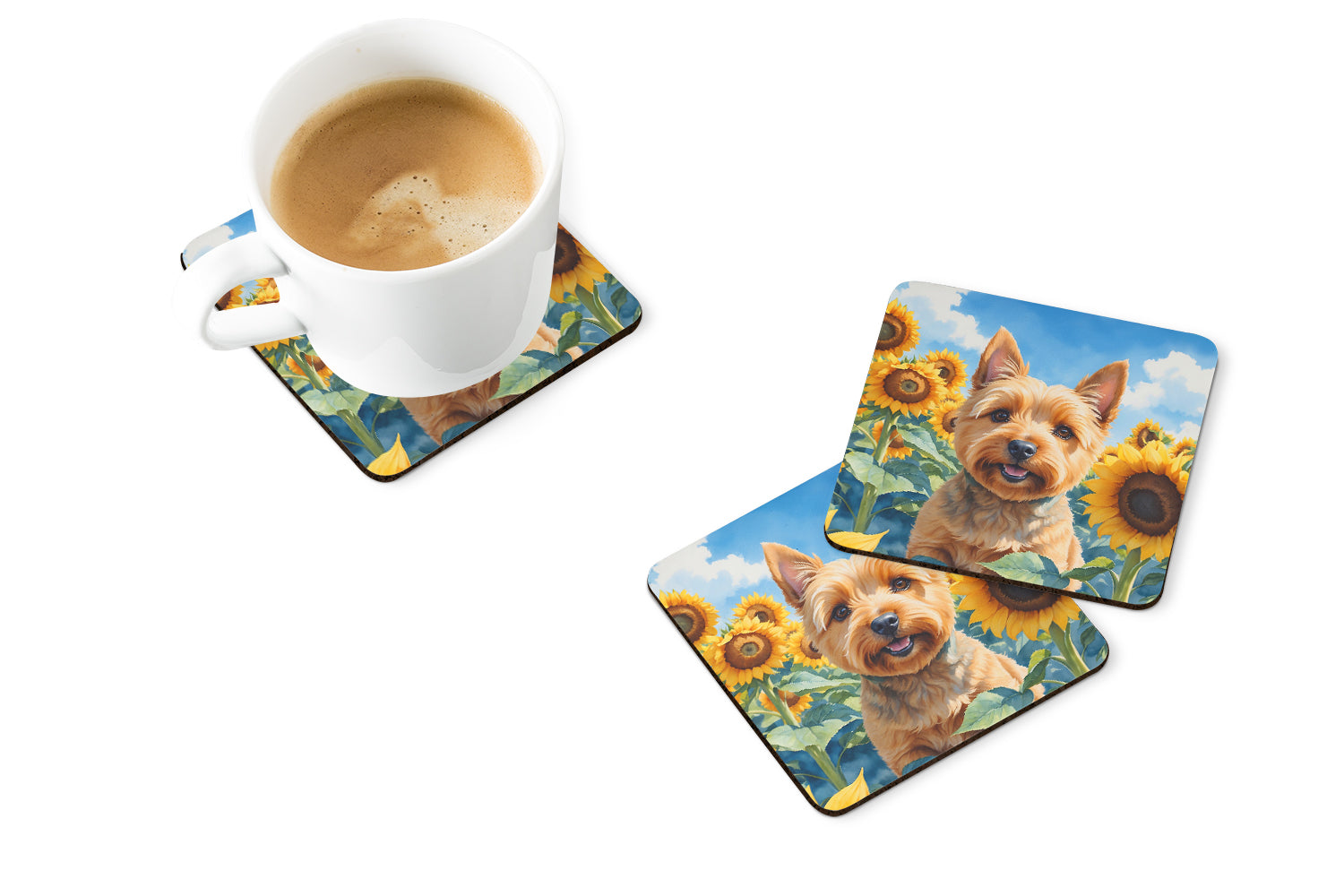 Buy this Norwich Terrier in Sunflowers Foam Coasters