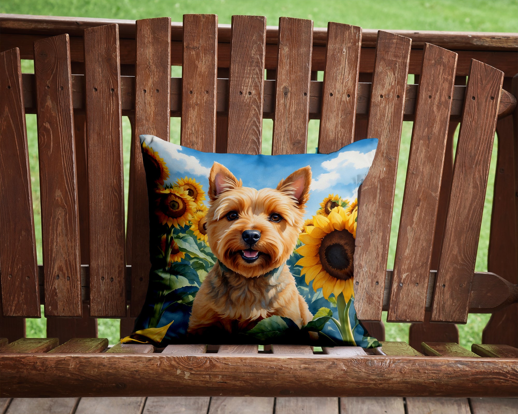 Norwich Terrier in Sunflowers Throw Pillow