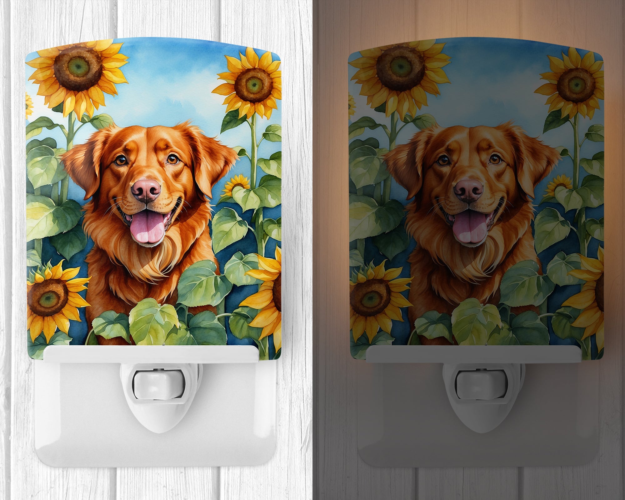 Nova Scotia Duck Toller in Sunflowers Ceramic Night Light