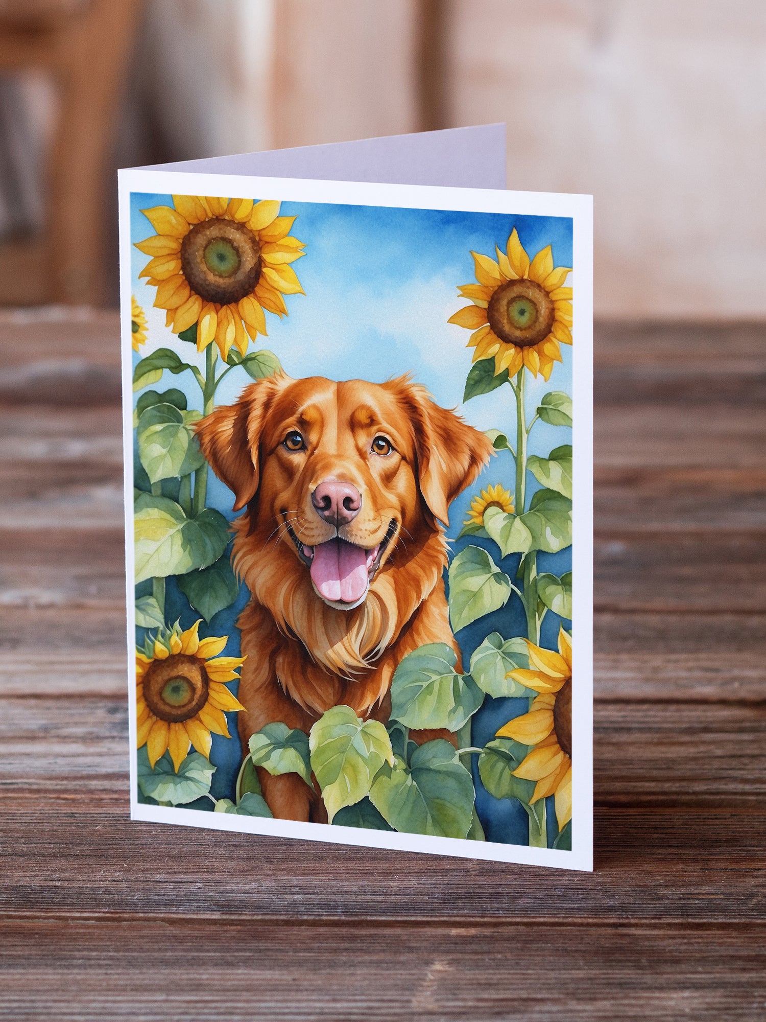 Buy this Nova Scotia Duck Toller in Sunflowers Greeting Cards Pack of 8