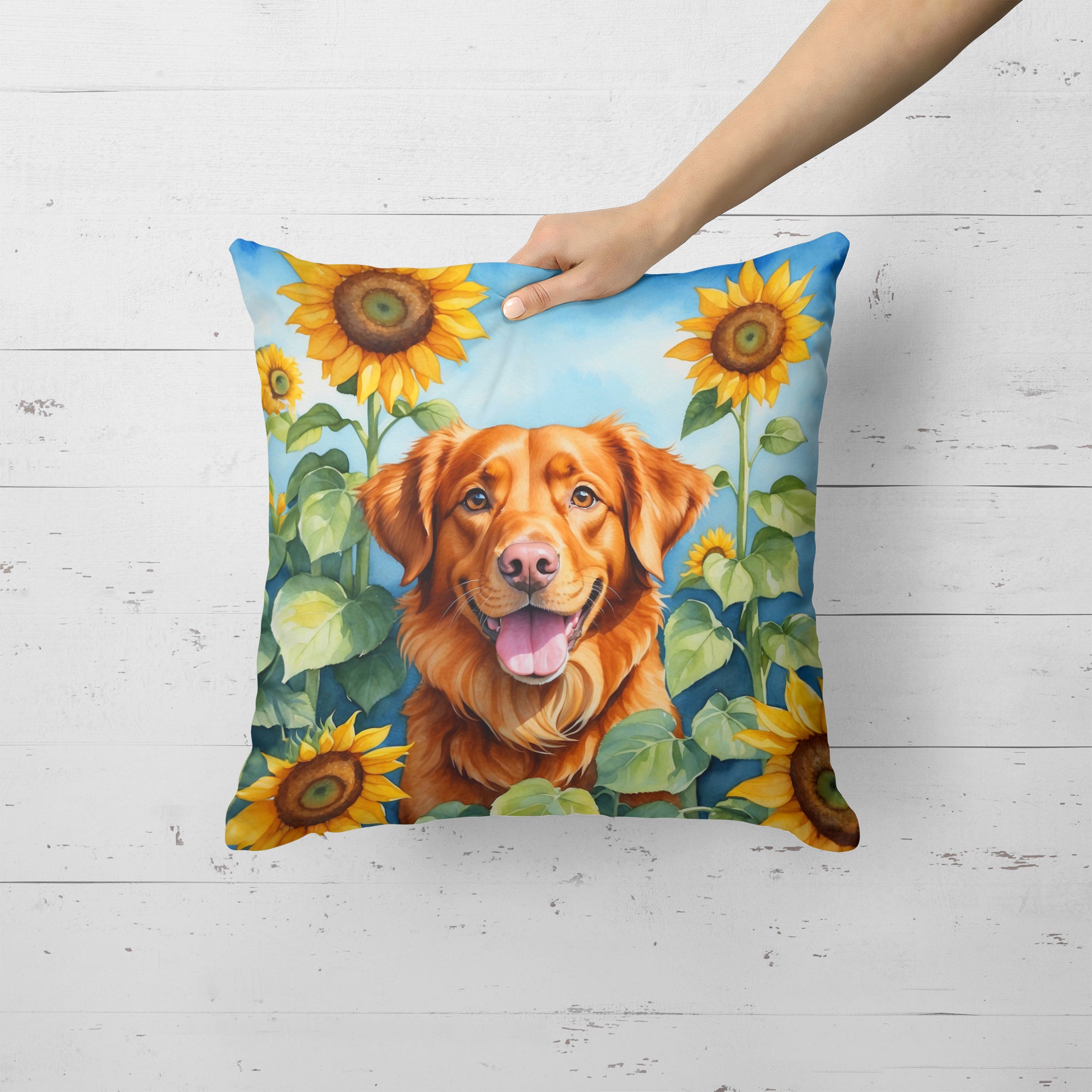 Buy this Nova Scotia Duck Toller in Sunflowers Throw Pillow