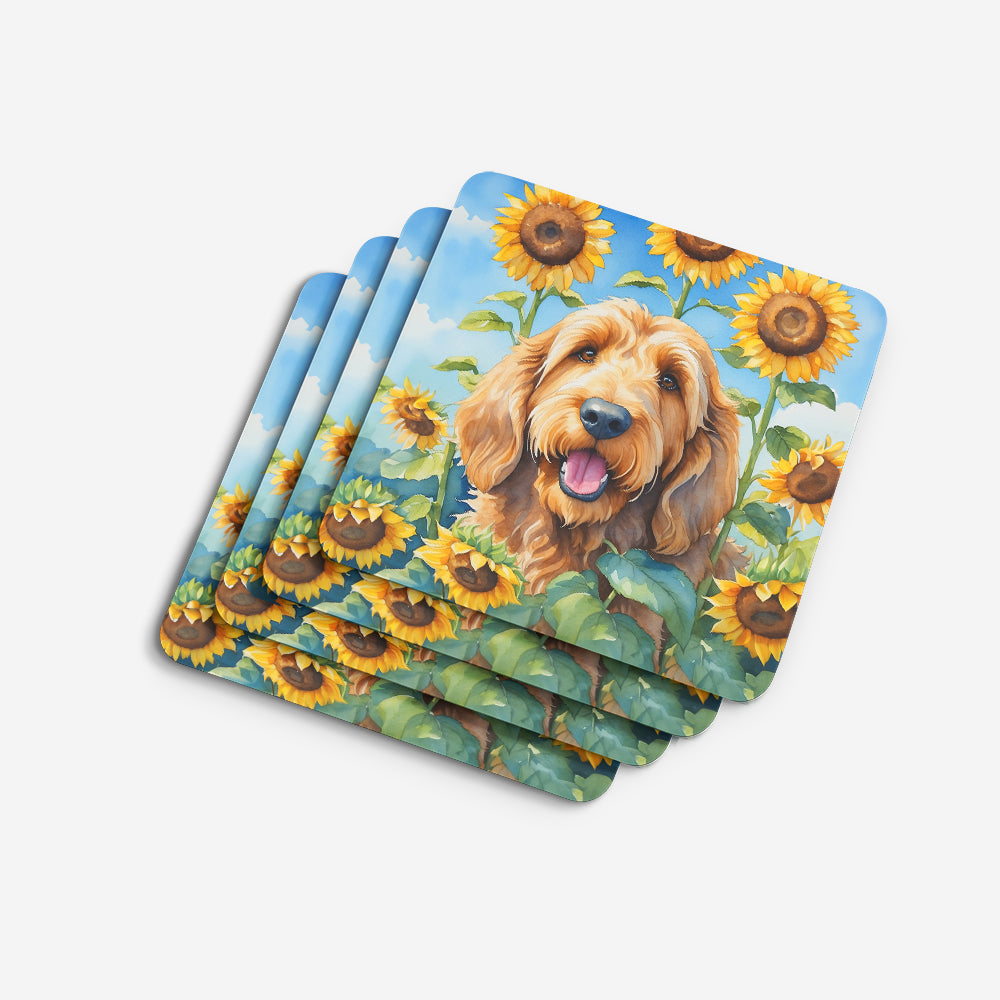 Otterhound in Sunflowers Foam Coasters