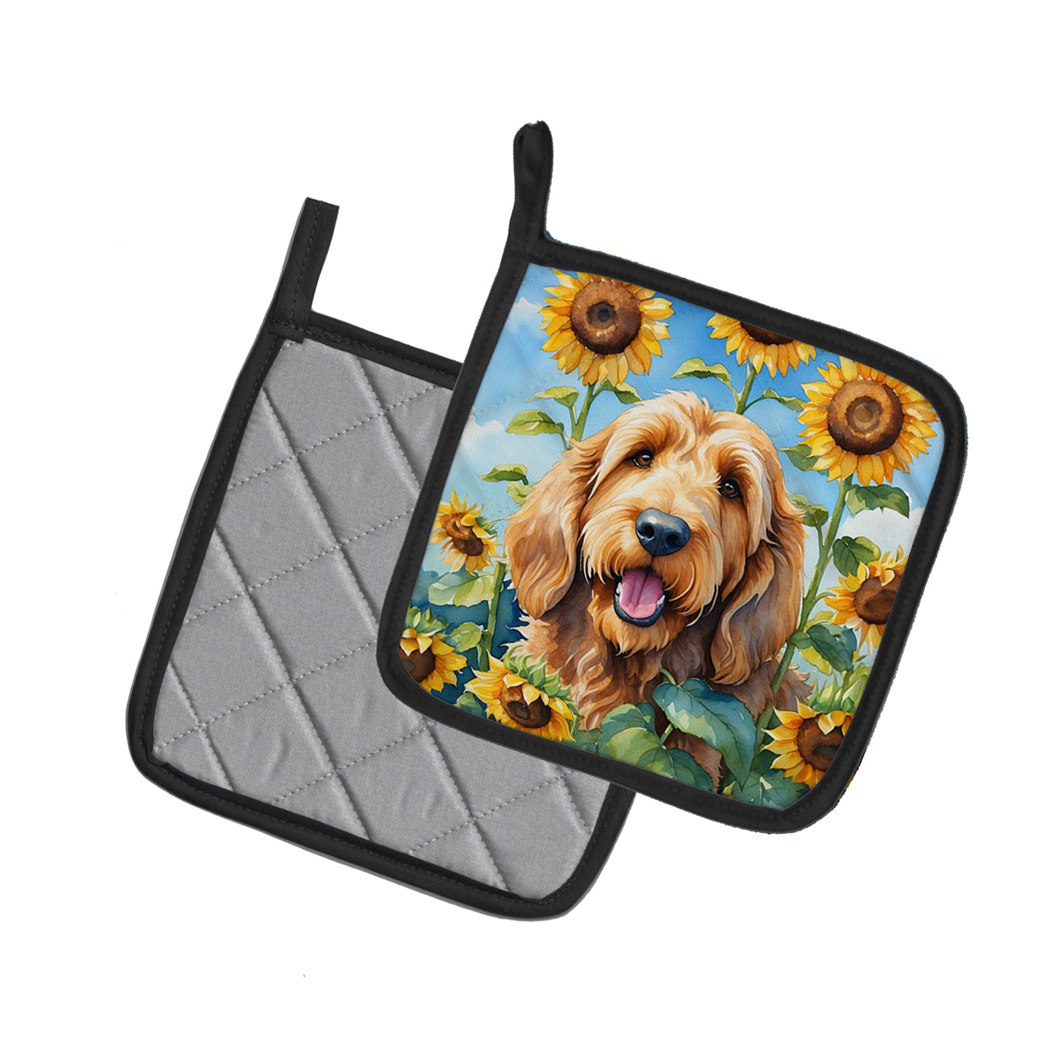 Otterhound in Sunflowers Pair of Pot Holders