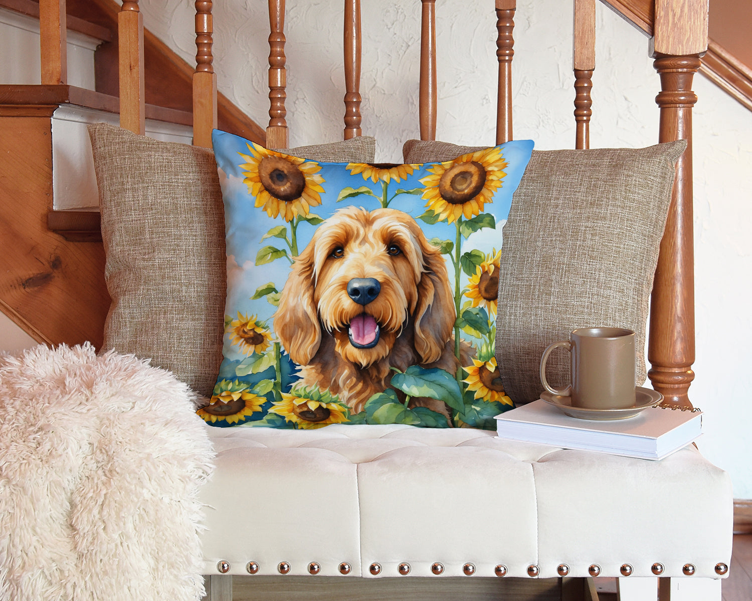 Otterhound in Sunflowers Throw Pillow