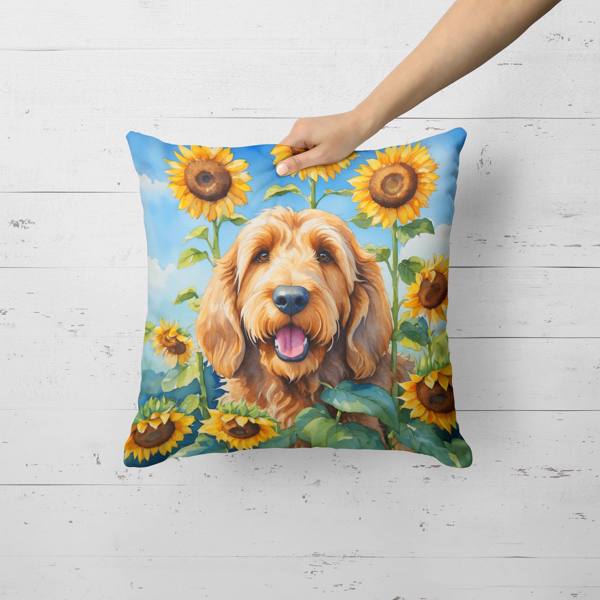 Buy this Otterhound in Sunflowers Throw Pillow