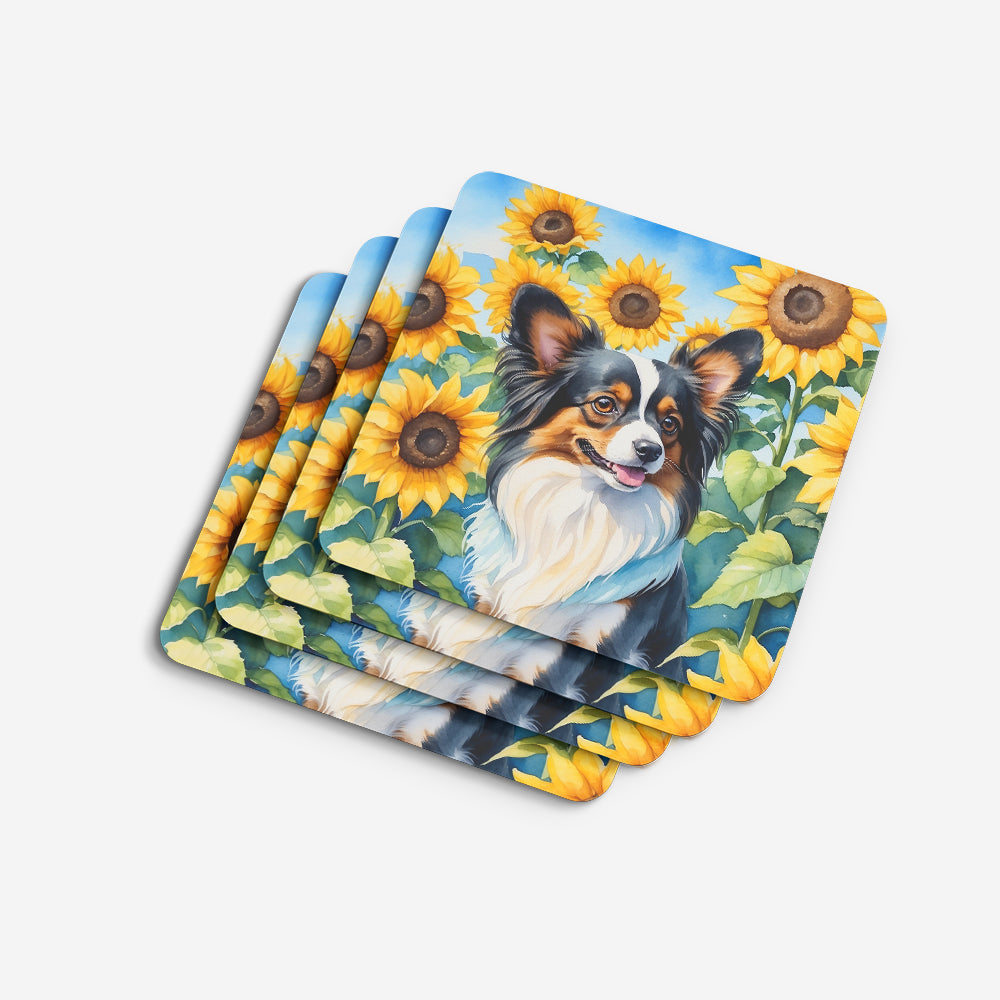 Papillon in Sunflowers Foam Coasters