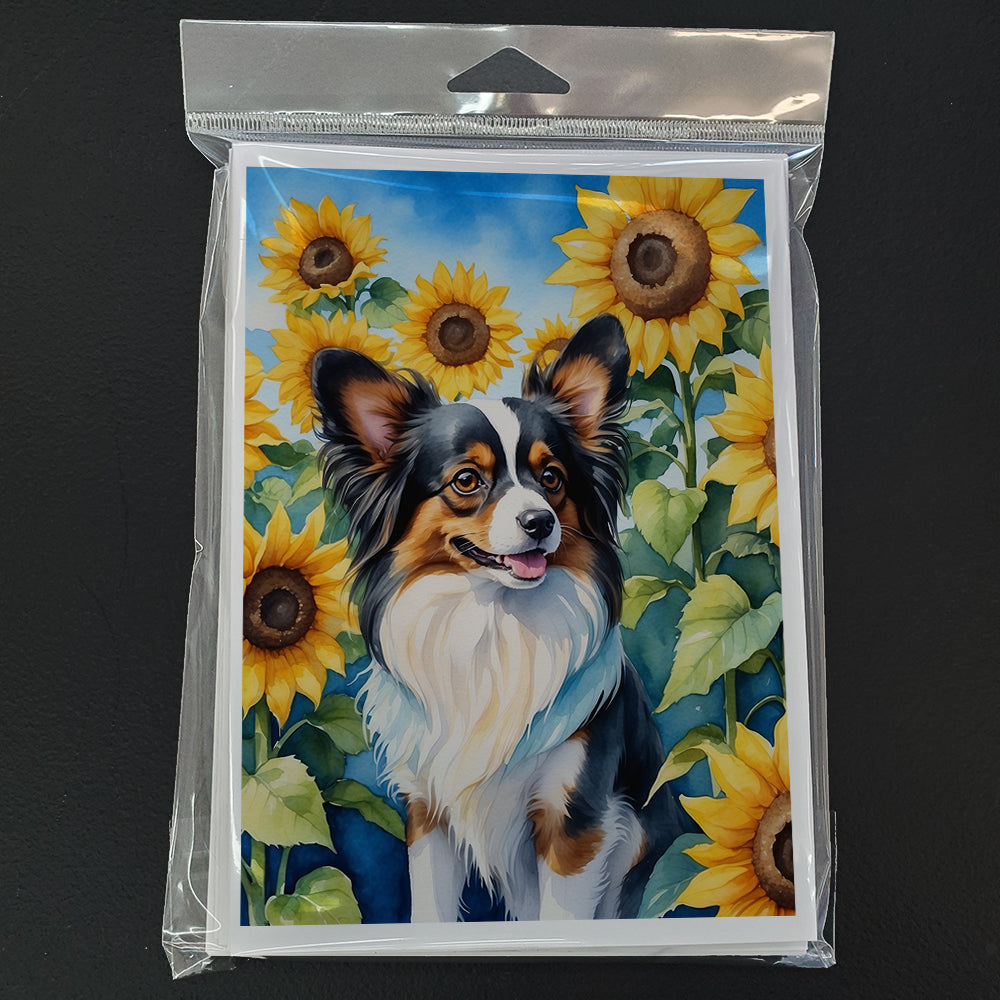 Papillon in Sunflowers Greeting Cards Pack of 8