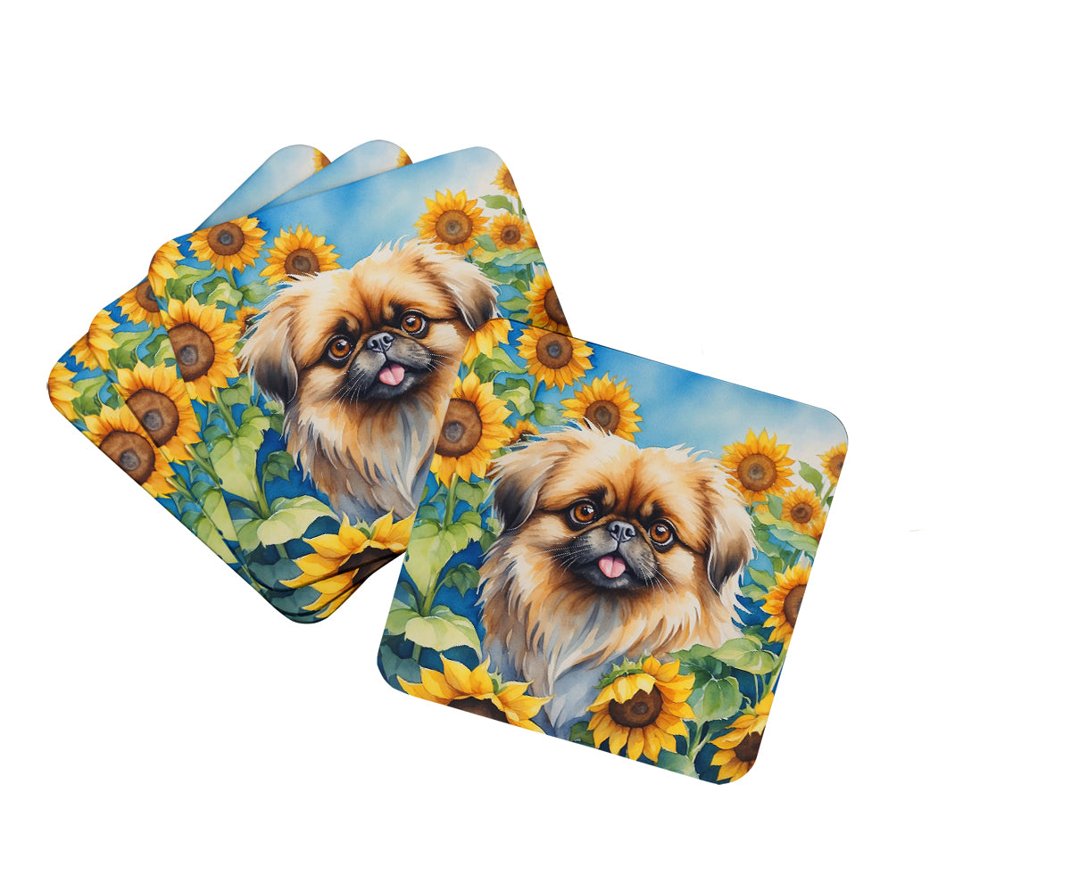 Buy this Pekingese in Sunflowers Foam Coasters