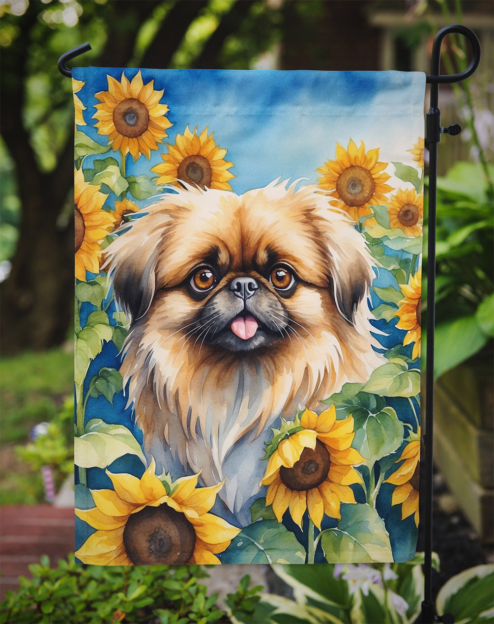 Pekingese in Sunflowers Garden Flag