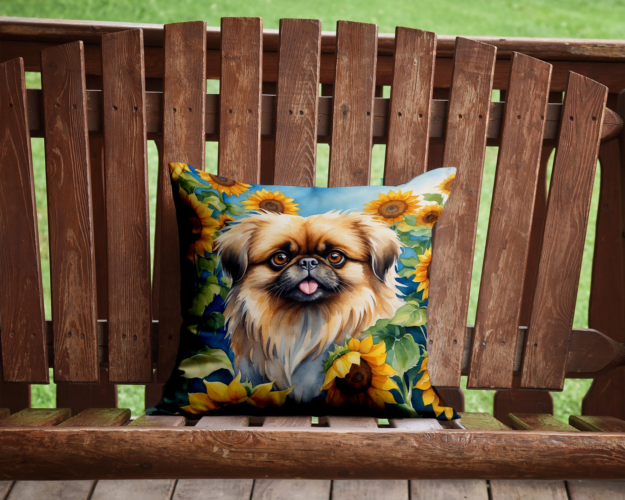 Buy this Pekingese in Sunflowers Throw Pillow