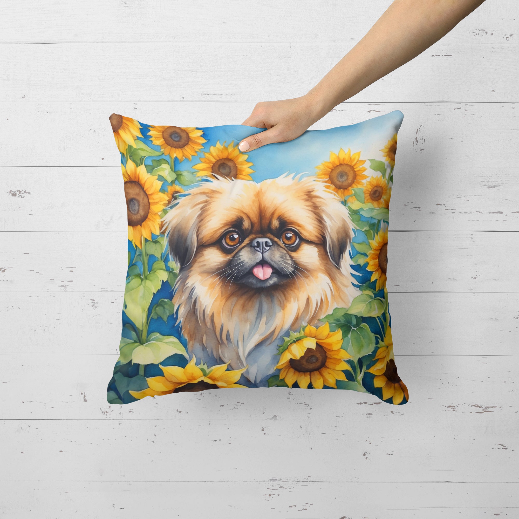 Buy this Pekingese in Sunflowers Throw Pillow