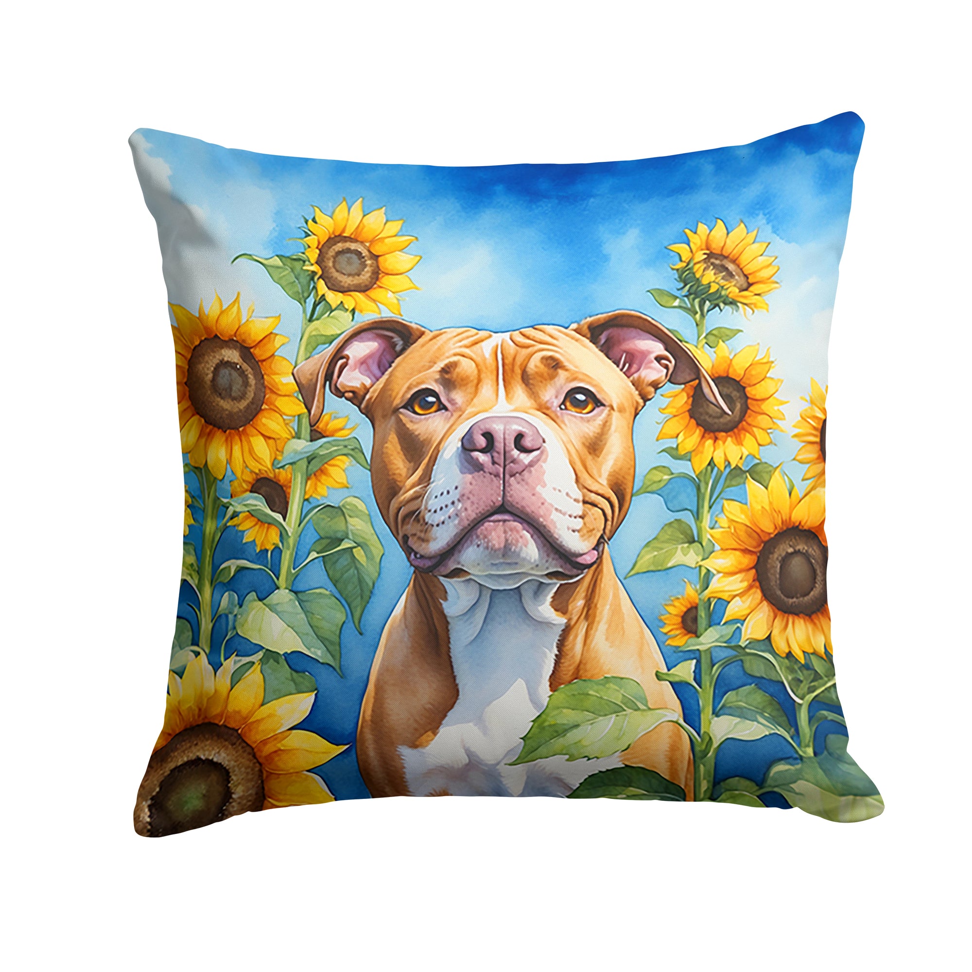 Buy this Pit Bull Terrier in Sunflowers Throw Pillow