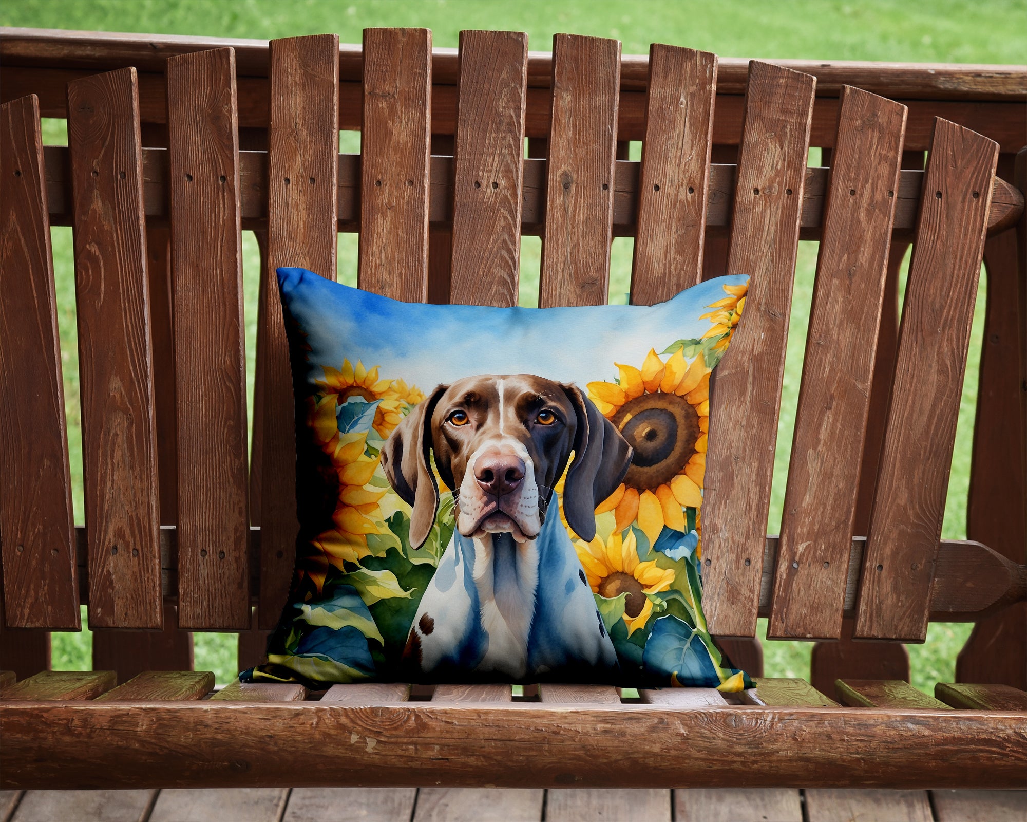 Pointer in Sunflowers Throw Pillow