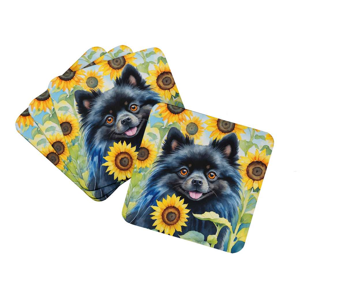 Buy this Pomeranian in Sunflowers Foam Coasters