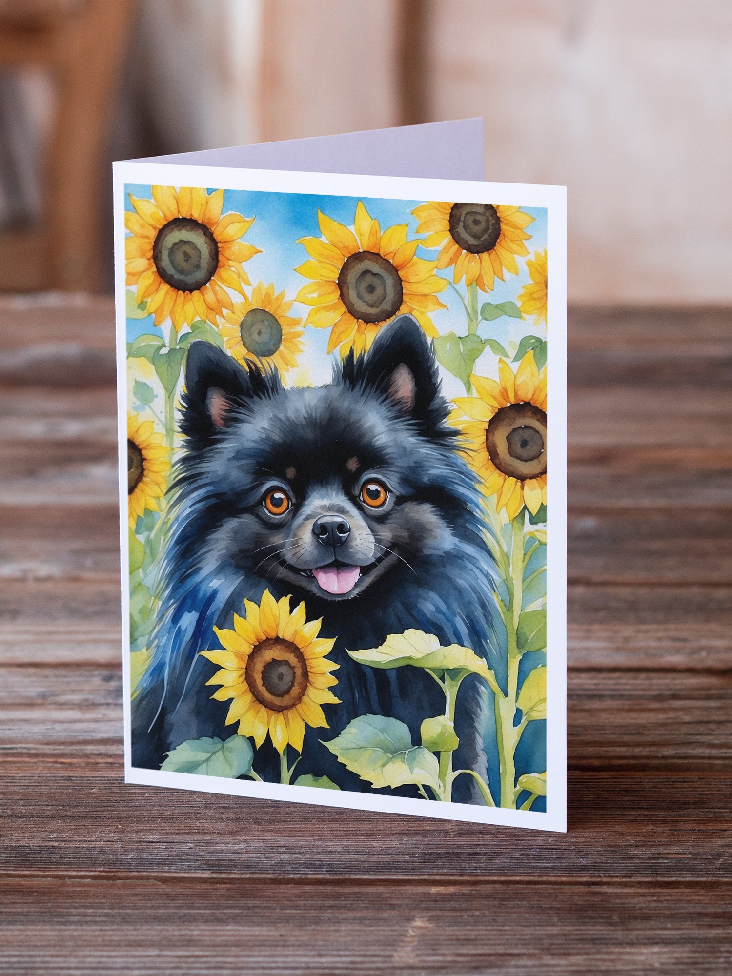 Buy this Pomeranian in Sunflowers Greeting Cards Pack of 8