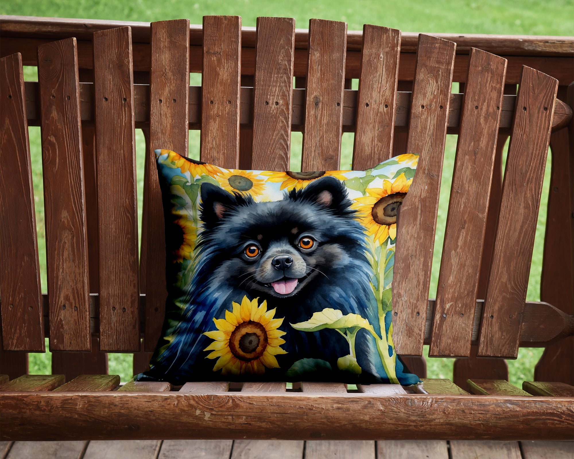 Buy this Pomeranian in Sunflowers Throw Pillow