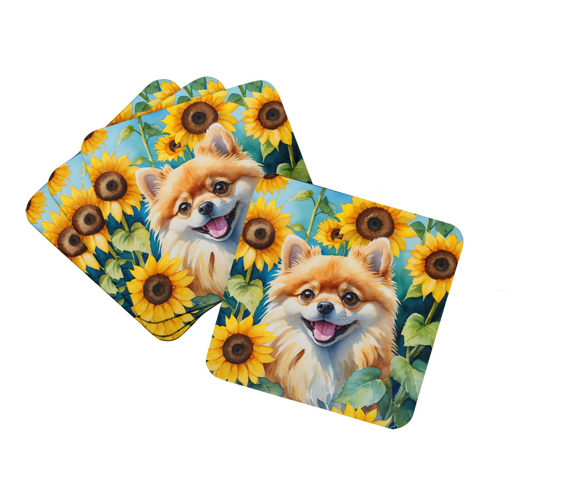 Buy this Pomeranian in Sunflowers Foam Coasters