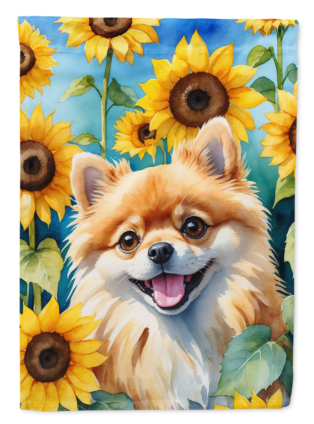 Buy this Pomeranian in Sunflowers Garden Flag