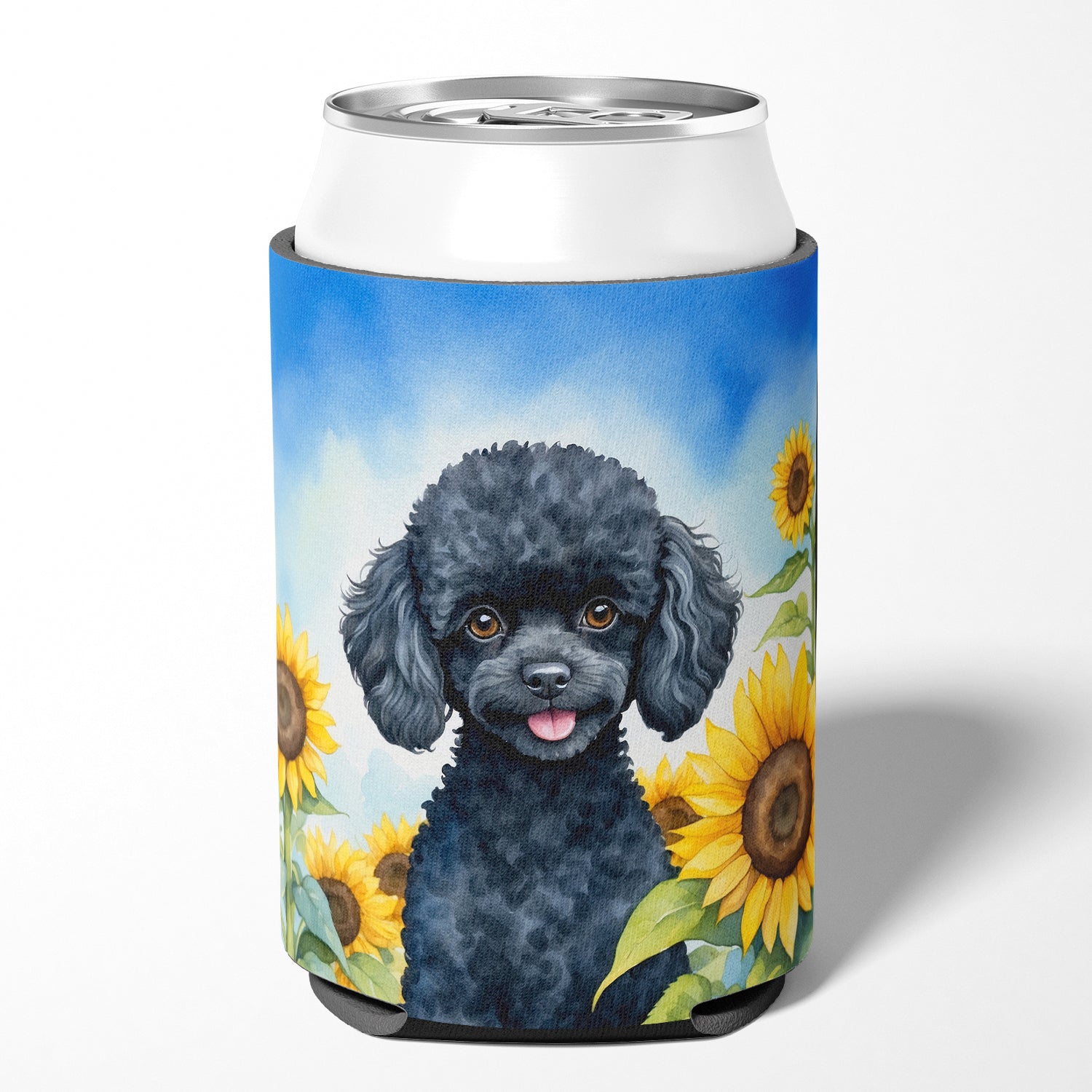 Black Poodle in Sunflowers Can or Bottle Hugger