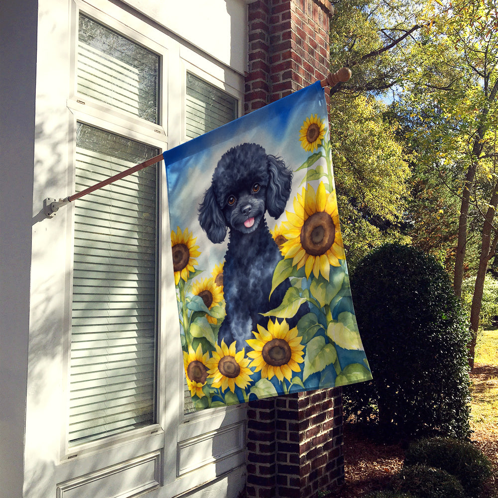 Buy this Black Poodle in Sunflowers House Flag