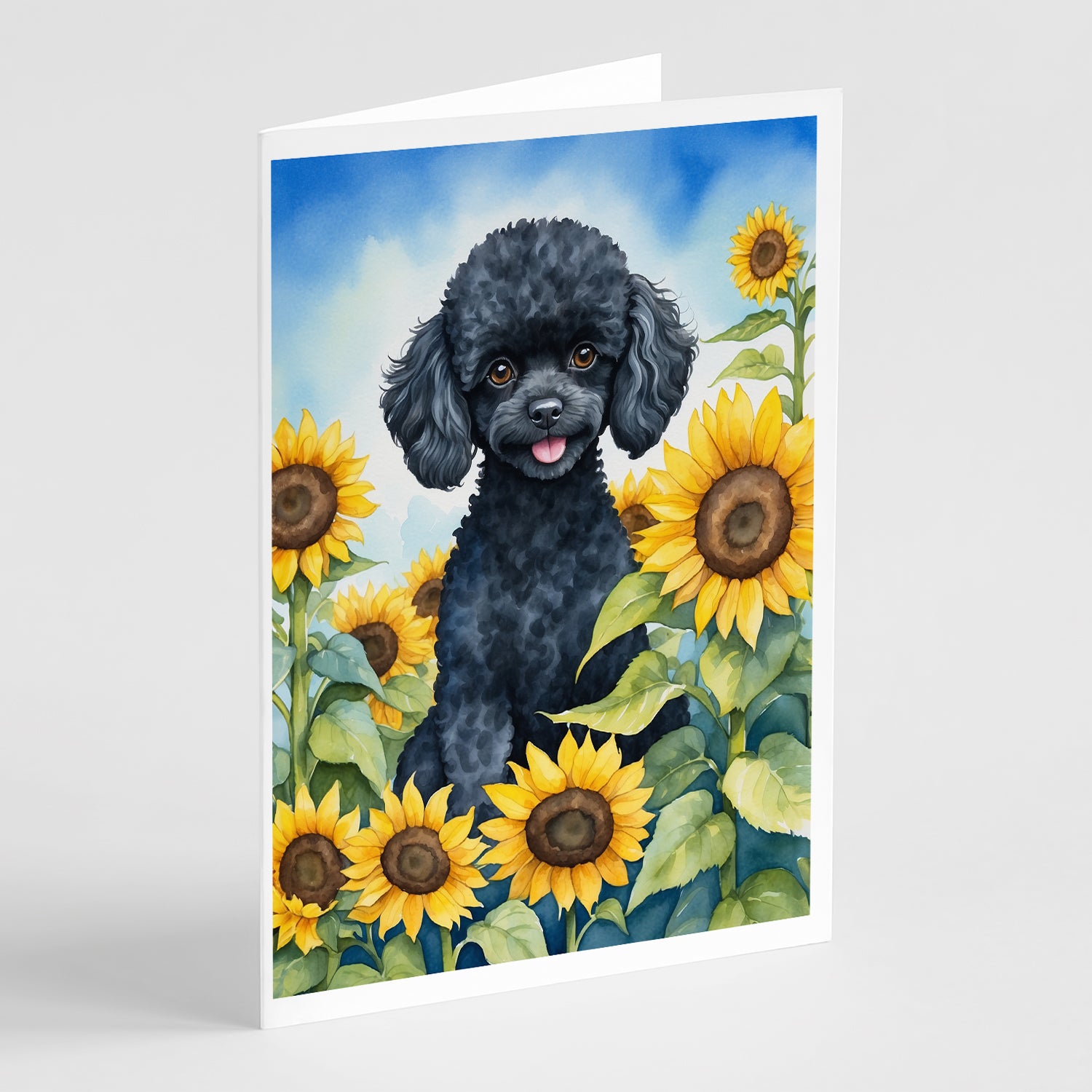 Buy this Black Poodle in Sunflowers Greeting Cards Pack of 8