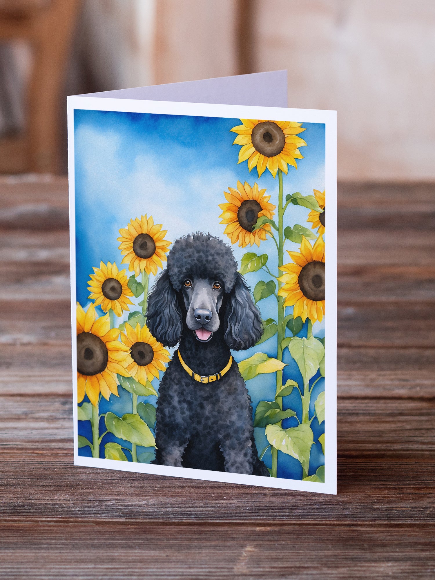 Buy this Black Poodle in Sunflowers Greeting Cards Pack of 8