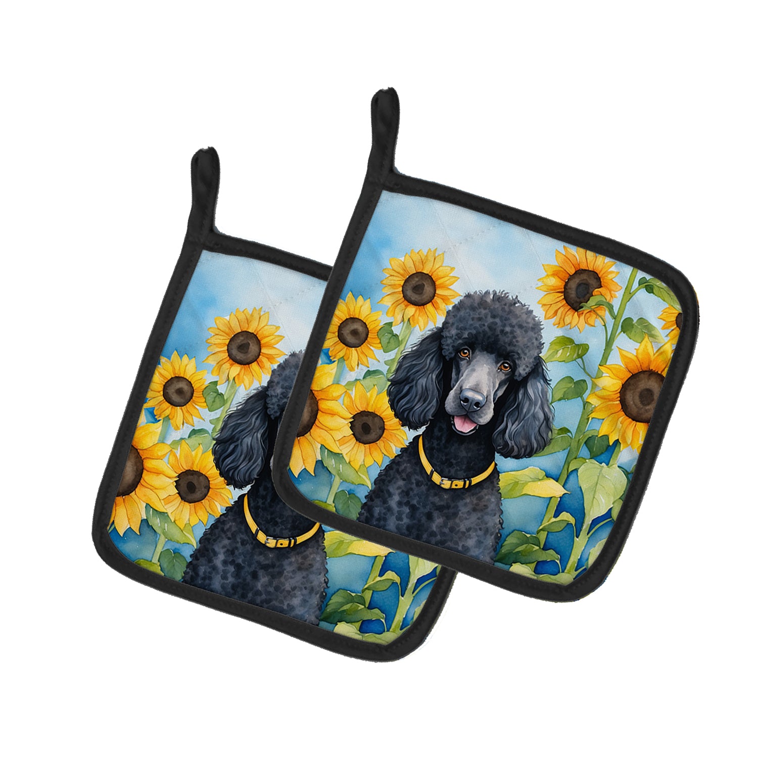 Buy this Black Poodle in Sunflowers Pair of Pot Holders