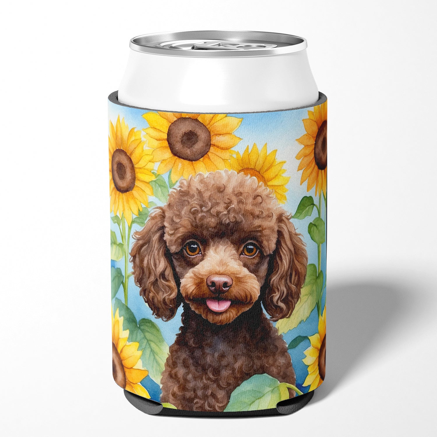 Buy this Chocolate Poodle in Sunflowers Can or Bottle Hugger