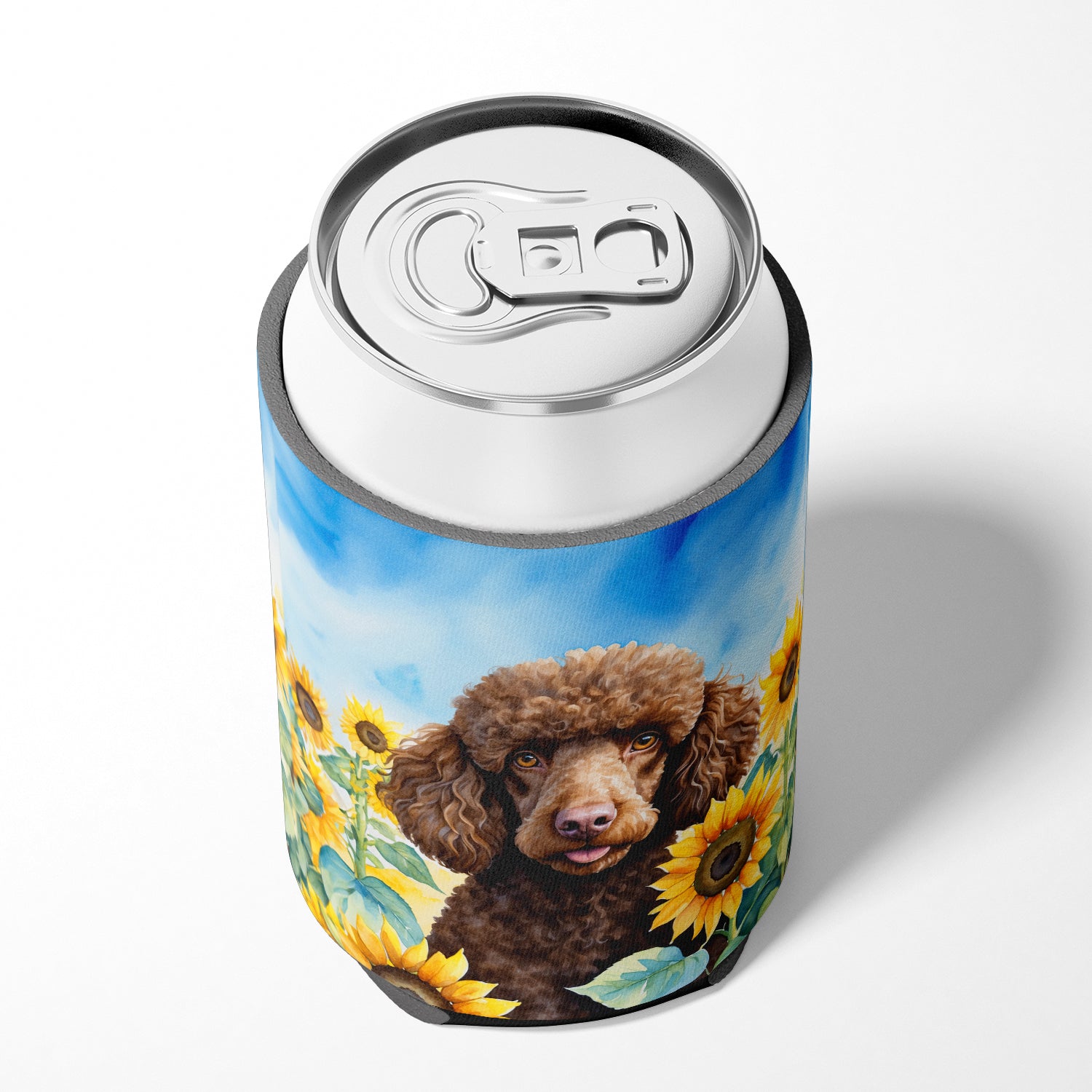 Chocolate Poodle in Sunflowers Can or Bottle Hugger