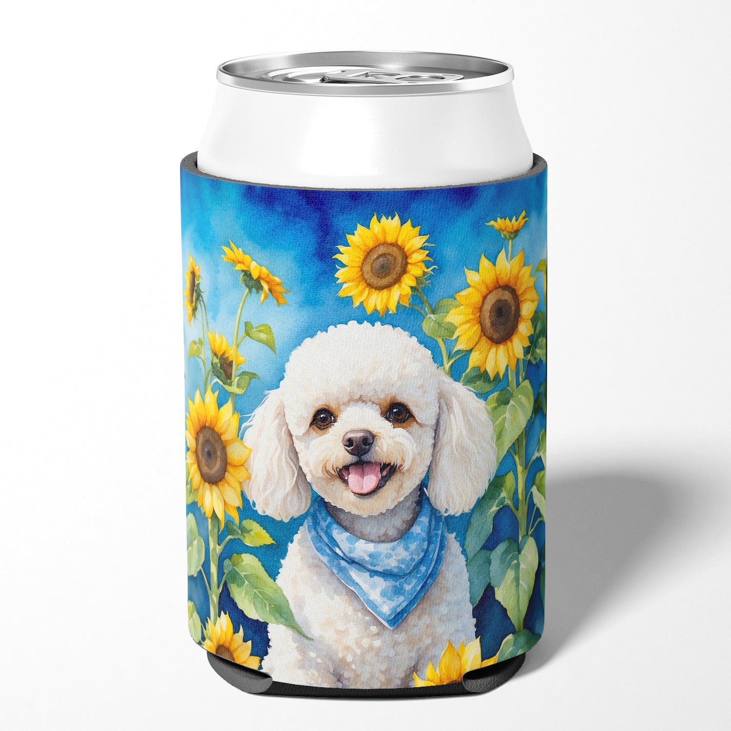 Buy this White Poodle in Sunflowers Can or Bottle Hugger