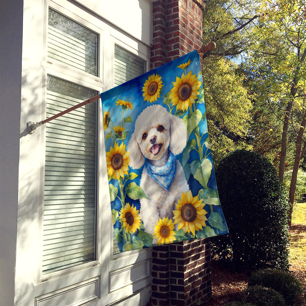 Buy this White Poodle in Sunflowers House Flag