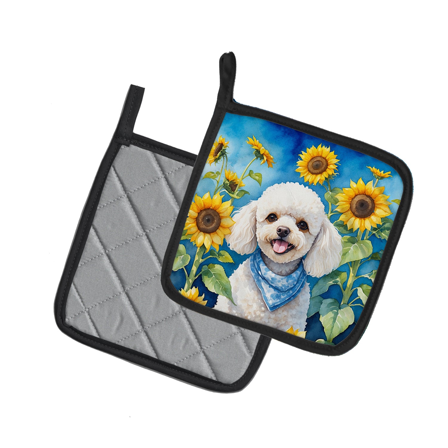 Buy this White Poodle in Sunflowers Pair of Pot Holders