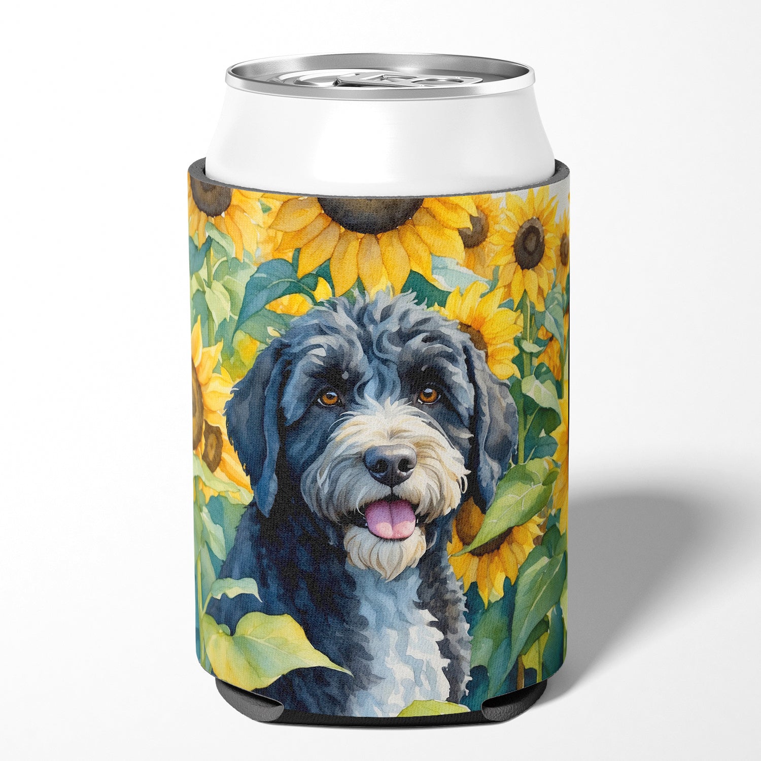 Portuguese Water Dog in Sunflowers Can or Bottle Hugger