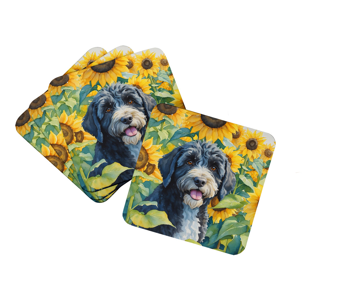 Buy this Portuguese Water Dog in Sunflowers Foam Coasters